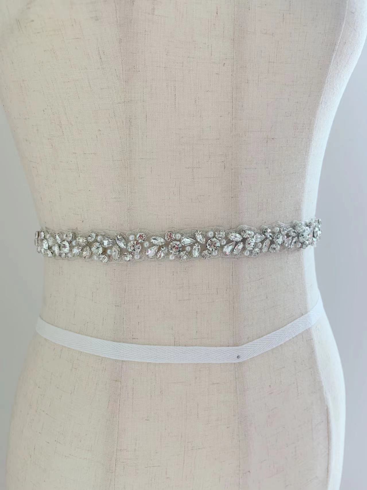 Bridal Sash Ribbon - 1 Yard/5 Yards Silver Crystal Pearl