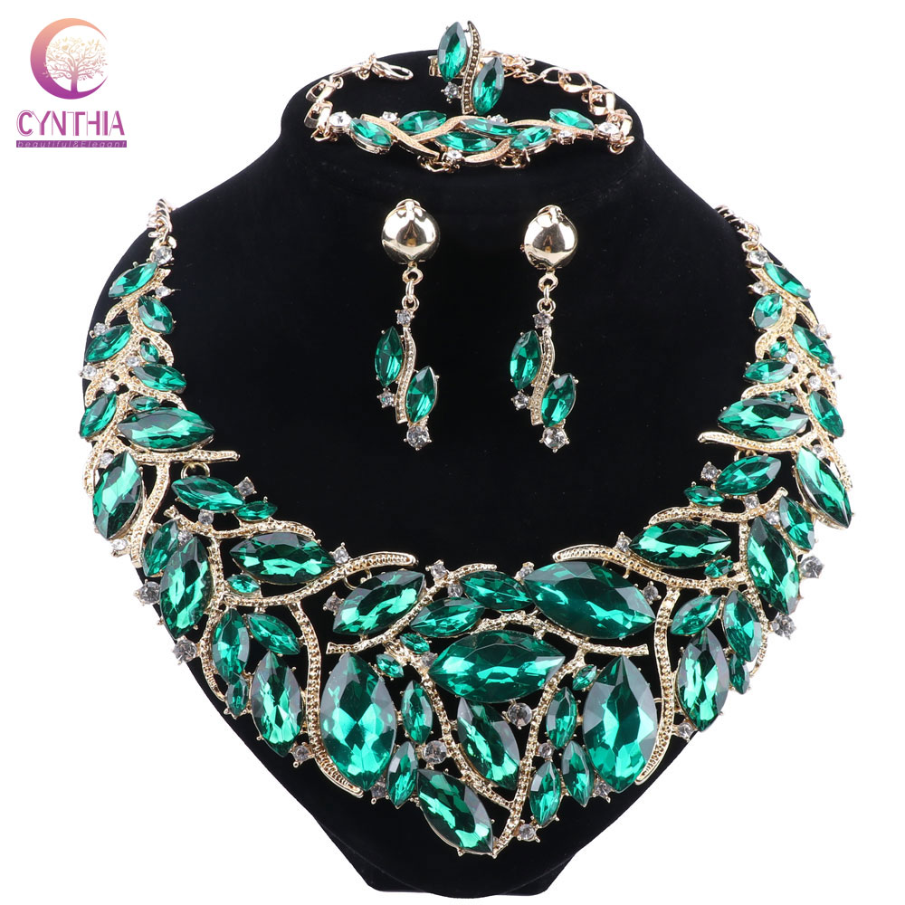 Indian Wedding Supply - CYNTHIA Luxury Green Colour Crystal Necklace