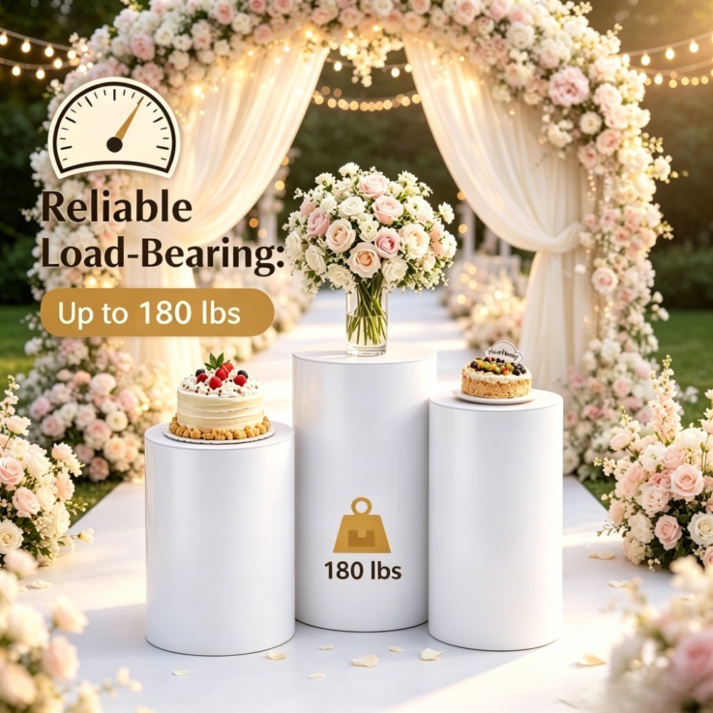 Wedding Party Supply - 3/5Pcs White Cylinder Pedestal Stands, Round