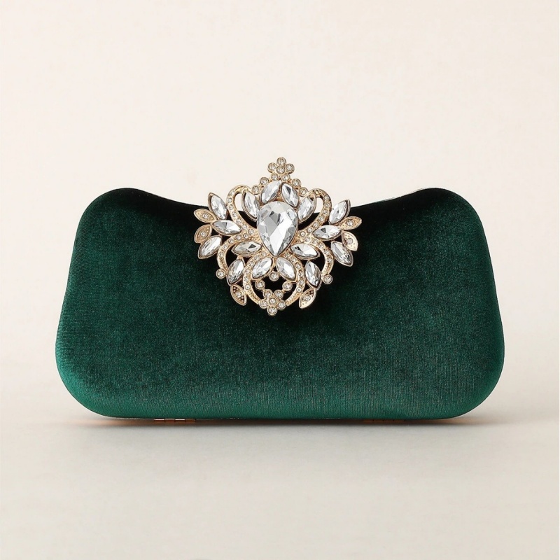 Dark Green Velvet Clutch Bag L - Wedding Vendor review and price