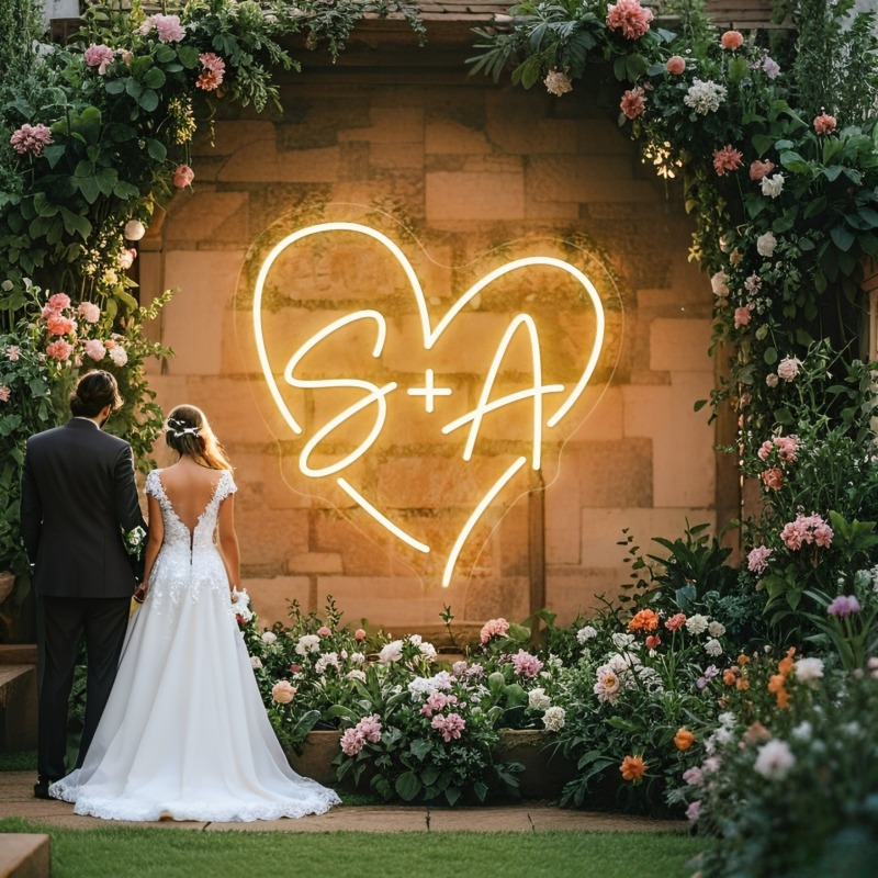 Custom Initials Heart LED Neon - Wedding Party Supply review and price