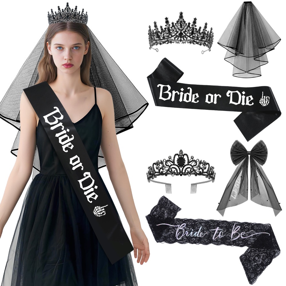 3pcs Gothic Black Bachelorette - Bride Tribe Sash review and price
