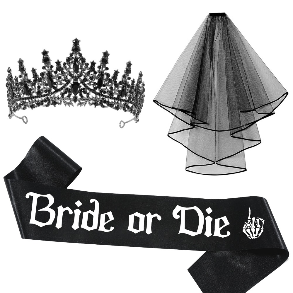 3pcs Gothic Black Bachelorette - Bride Tribe Sash review and price
