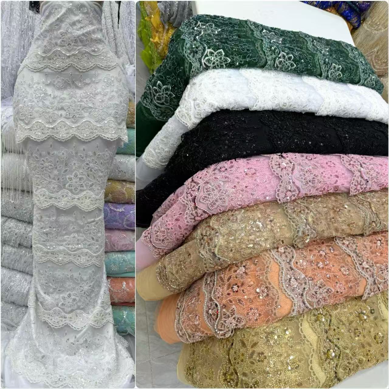 African Beaded Lace Fabric Hig - Wedding Dress Supply review and price